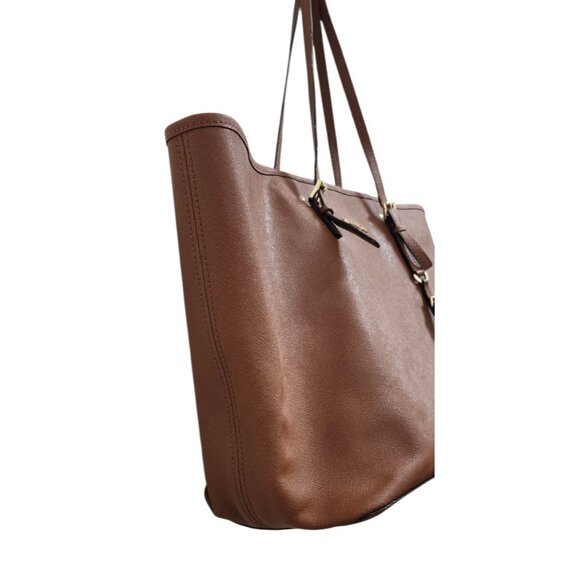 MICHAEL KORS Saffiano  Leather Brown Jet Set Travel Tote - Picture 6 of 16
